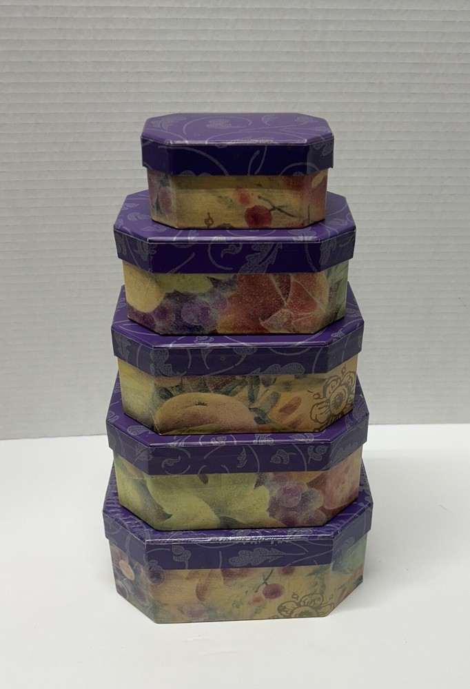 Vtg Elegant Decorative Hexagon Nesting Gift Boxes -5 Boxes- Nesting Boxes - GUC
