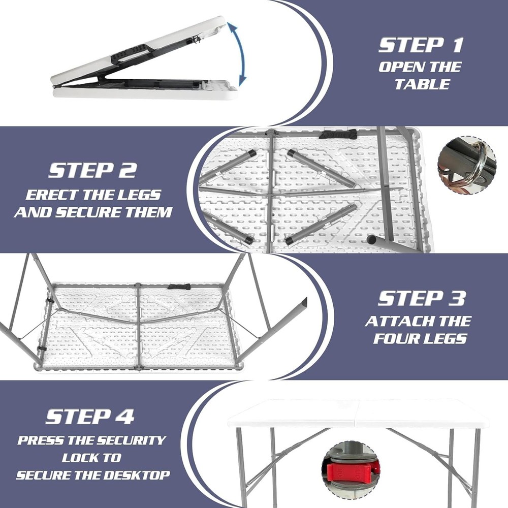 4FT Folding Table Portable Heavy Duty Rectangular Folding Utility Table Quick