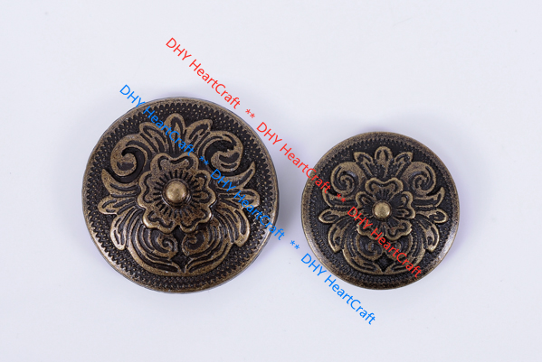 10pcs 32MM Dome Diable Copper Flower Pattern Leathercrafts Conchos Screwback