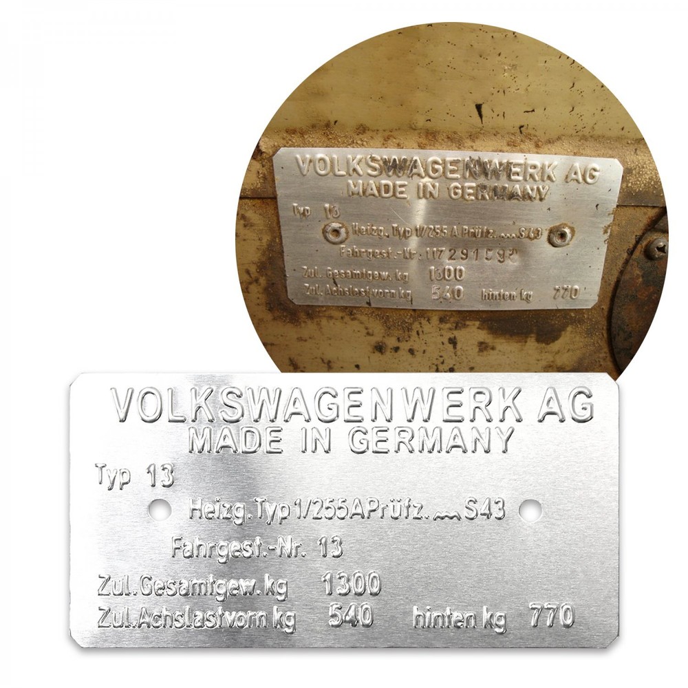 Volkswagen Super Beetle Type 13 Made in Germany Data Data Information Plate
