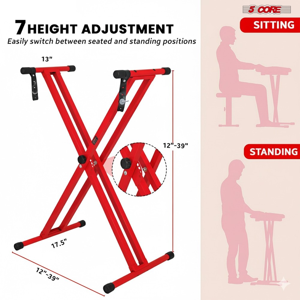 5Core Keyboard Stand Dual X Shape Adjustable Foldable Piano Key Board Stands