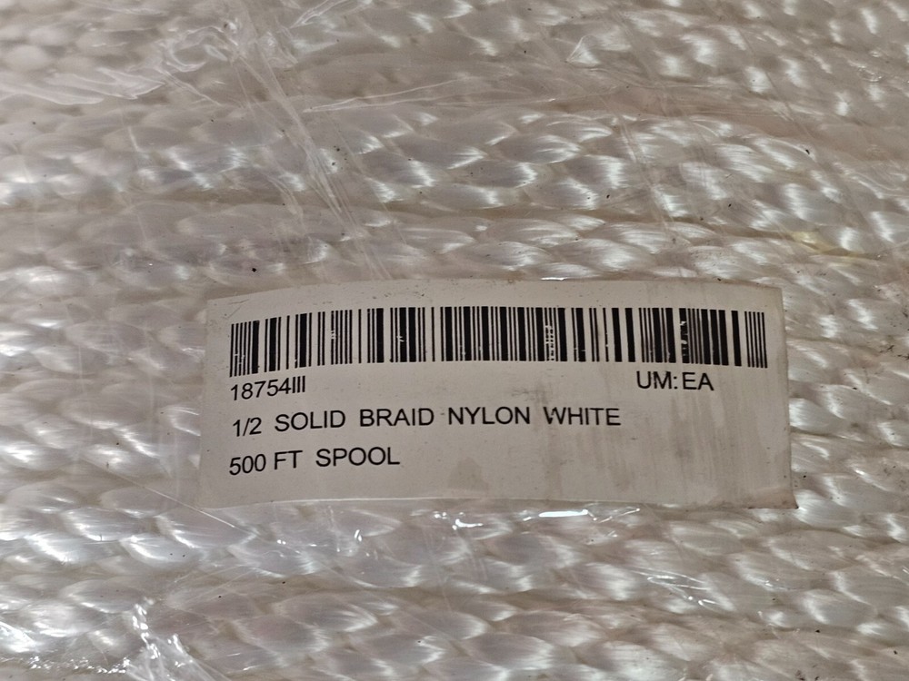 Solid Braid Nylon 500 Feet Length 1/2 White Rope 18754, 18754111