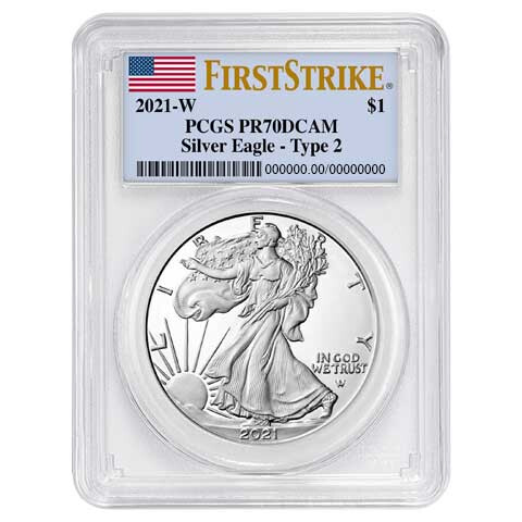 2021-W Proof $1 Type 2 American Silver Eagle PCGS PR70DCAM FS Flag Label