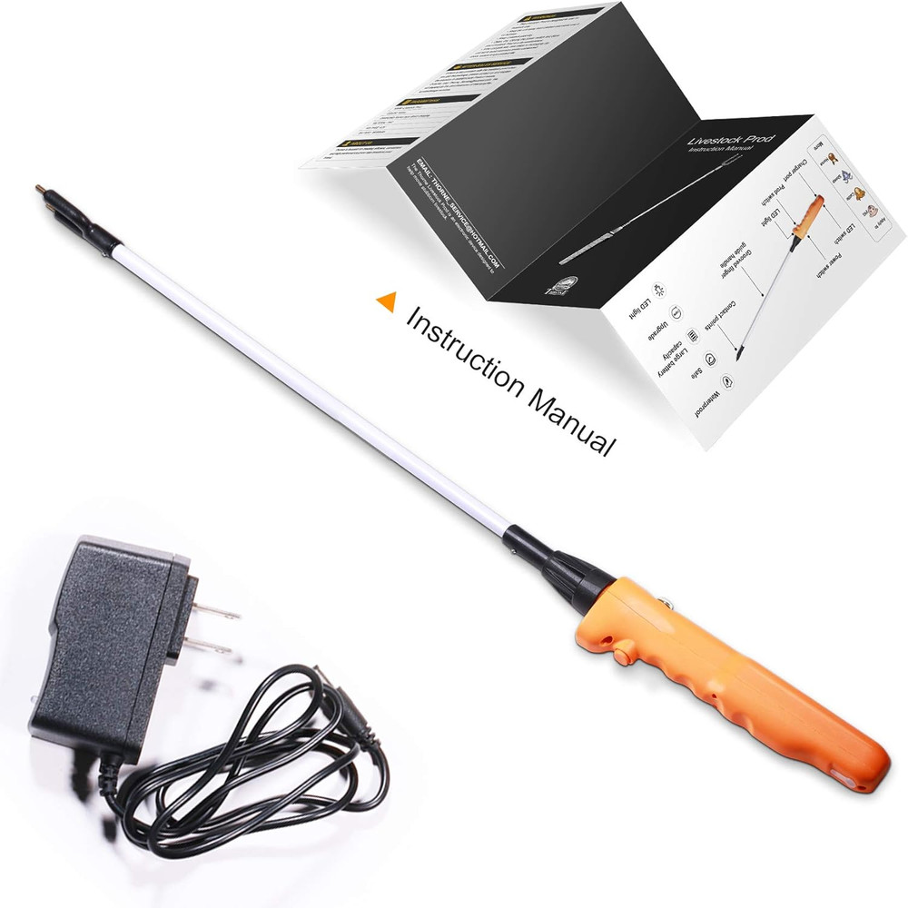 Cattle Prod, Waterproof Cattle Prod Stick with LED Light, Livestock Prod for Mod