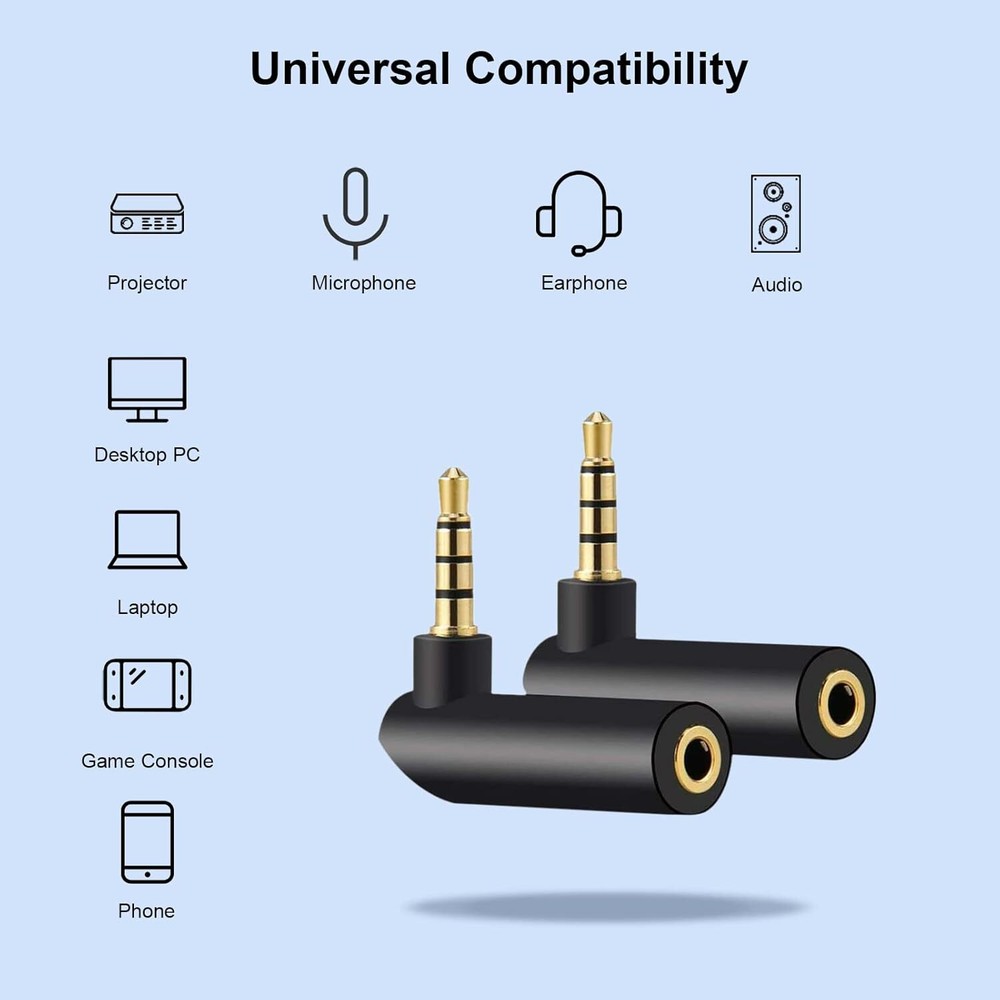 90 Degree 3.5mm TRRS Audio Adapter 2 Pack Stereo