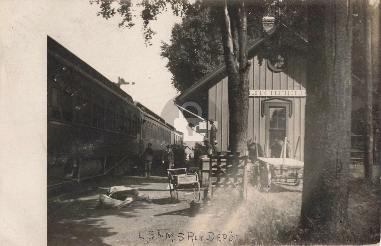 Railroad L.S. & M.S. Depot, Litchfield MI Michigan 1909 RPPC Photo Postcard COPY