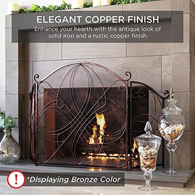 3-Panel Wrought Iron Fireplace Screen Spark Guard Folding Safety Protector New