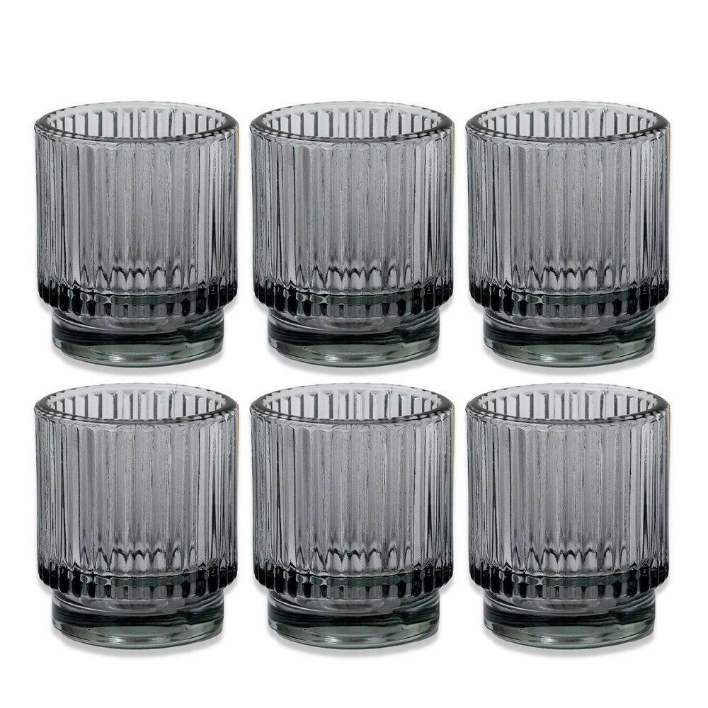 Gray Glass Votive Candle Holders 6-Pack