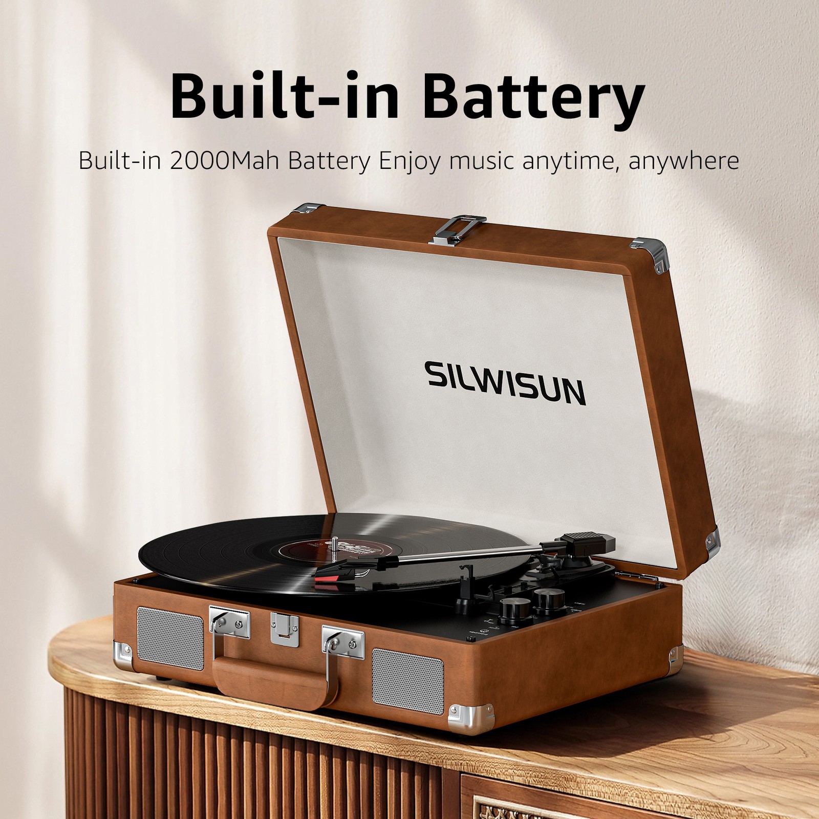 Vinyl Record Player Bluetooth Vintage 3-Speed Portable Suitcase Turntables