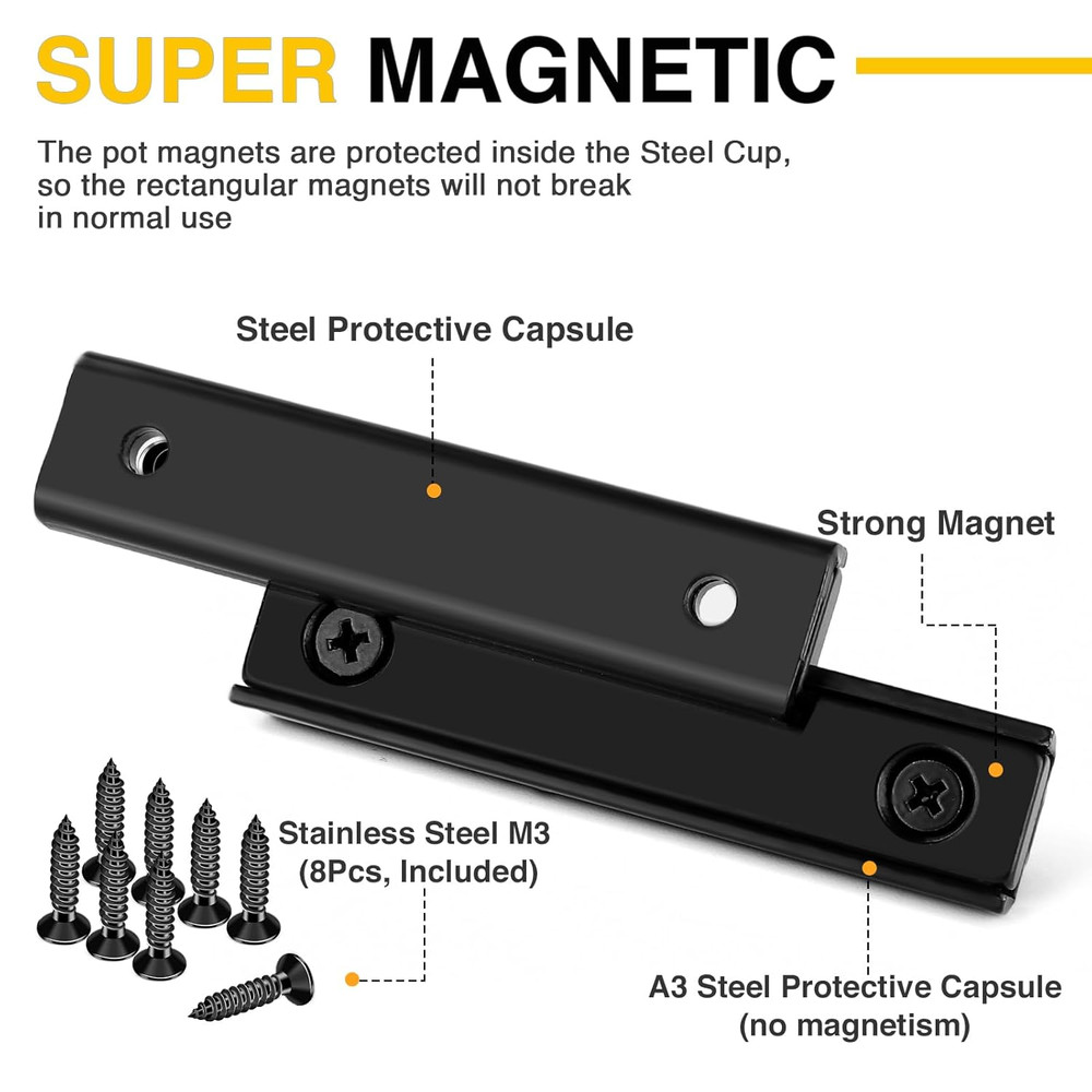 4 Pack Strong Neodymium Rectangular Magnets 80LB w/ Countersunk Hole & Screws