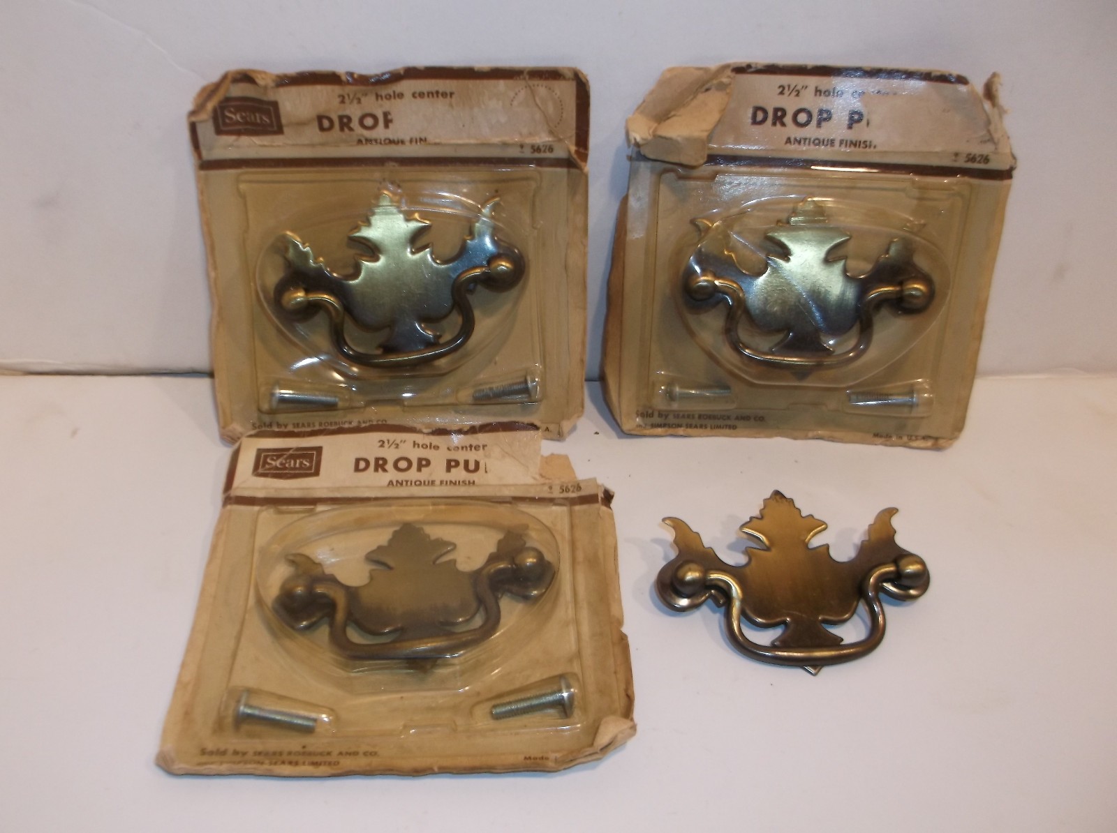 4 Vintage Sears Roebuck New/Old Stock Chippendale Batwing Drop Bail Pulls