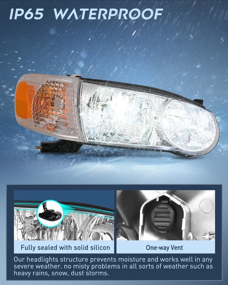Headlight Assembly Compatible with 2001 2002 Toyota Corolla Replacement Headlam
