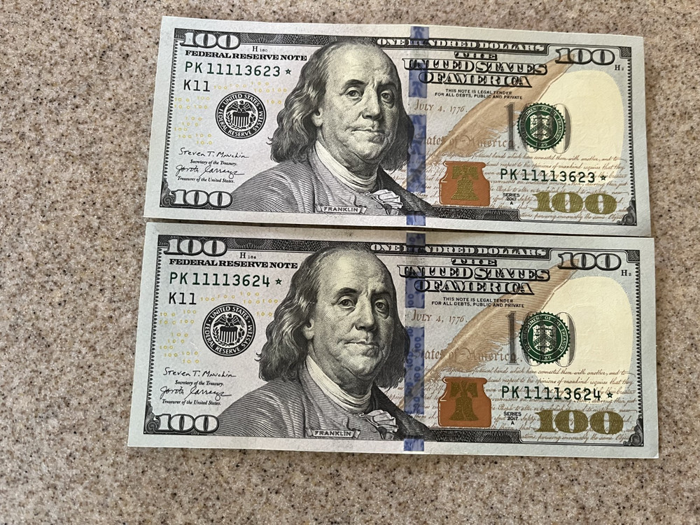 $100 UNCIRCULATED CONSECUTIVE SERIAL NUMBER STAR NOTES