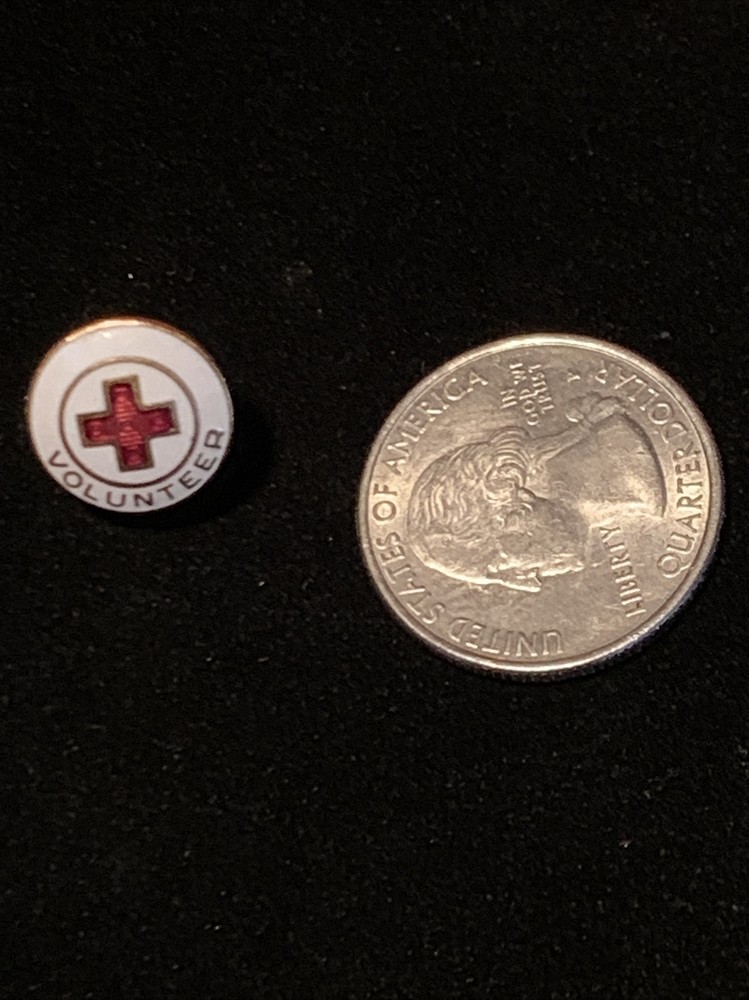 Red Cross Enameled Volunteer pushback Push pin lapel