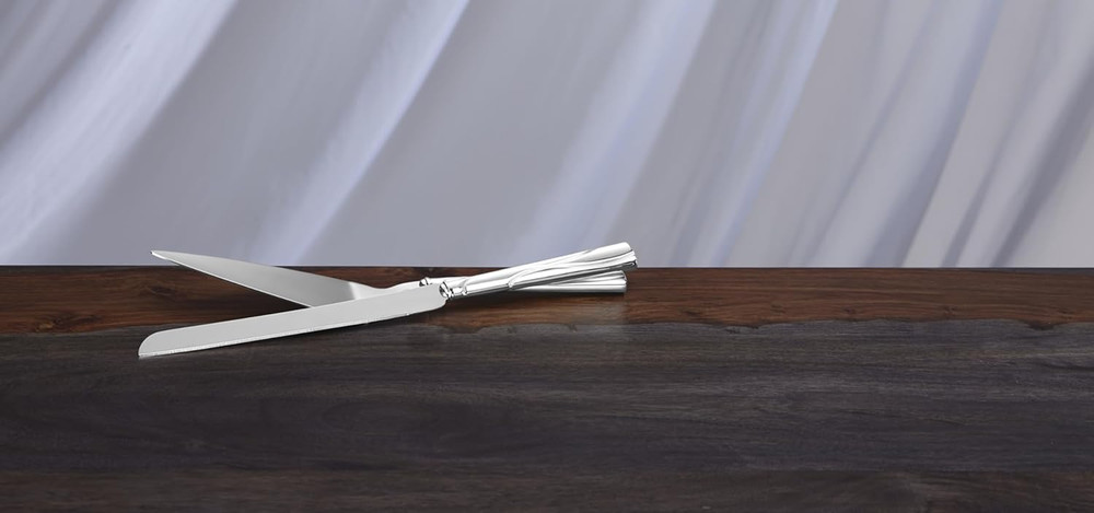 Cake Knife & Server Adorn Set, Silver