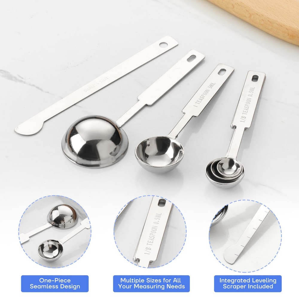 Stainless Steel Measuring Cups Spoons Set 10 Pc, Baking Essentials, Silver