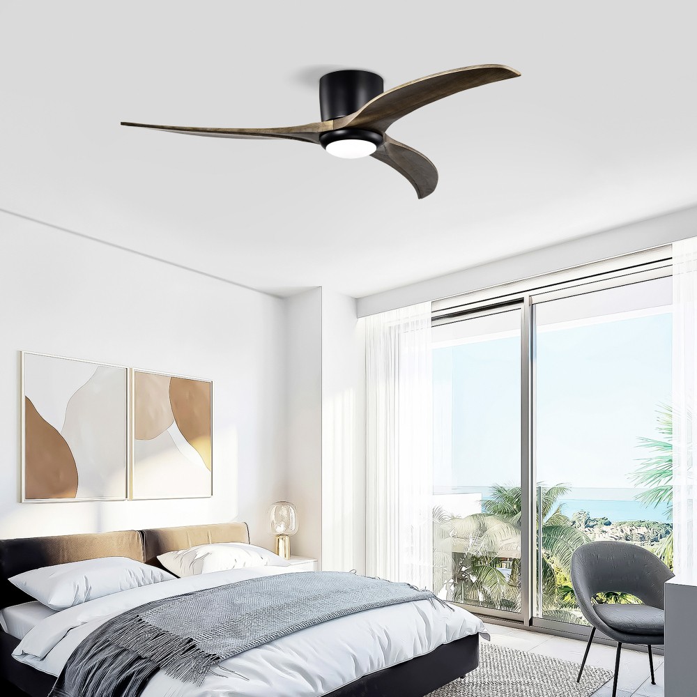 52" Flush Mount Ceiling Fan with Light Remote, Quiet DC Motor, Reversible