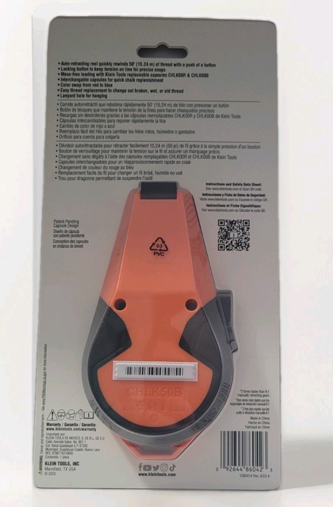 Klein Tools CHLK50B Auto-Retracting Chalk Line blue