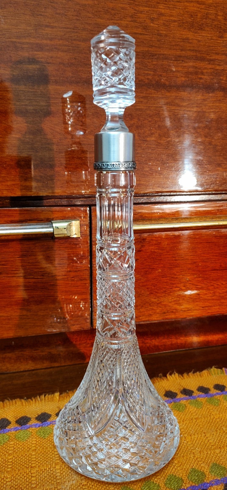 Vintage crystal decanter with sterling silver finial 875°,USSR,height 33 cm