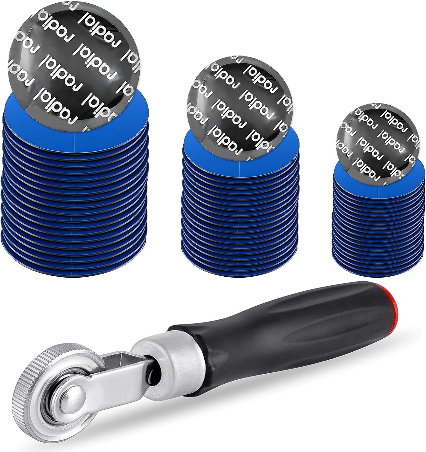 60PCS Tire Patch Kit, 32mm 42mm 58mm Round Rubber Tire Patches with Roller, Univ