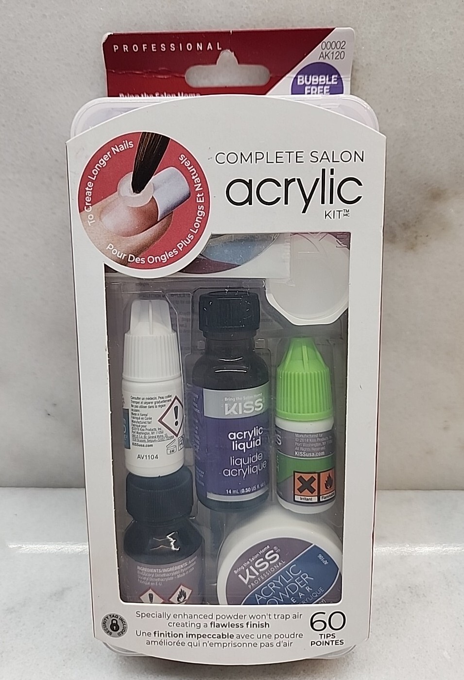 1-,KISS Complete Salon PROFESSIONAL ACRYLIC KIT #ak120  60 Tips