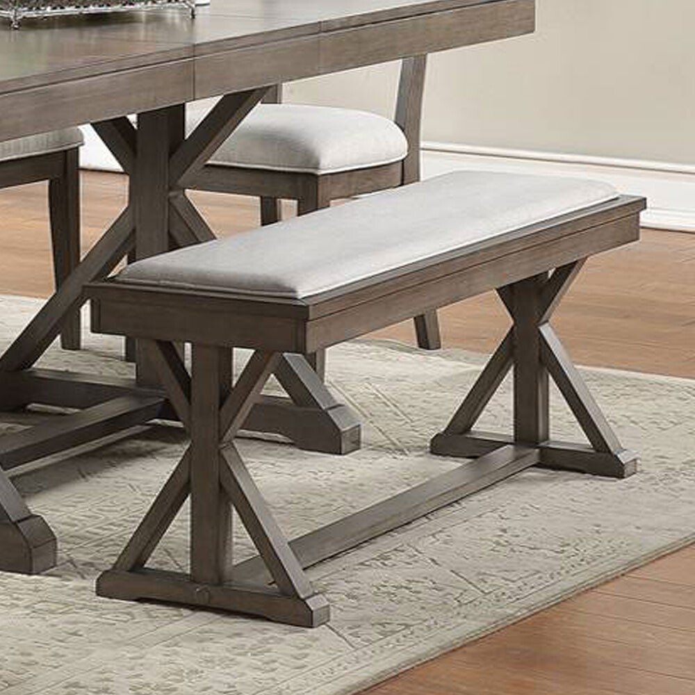 54"L Long ACACIA Solid Wood Elegant Cozy Polyester Fabric Dining Bench