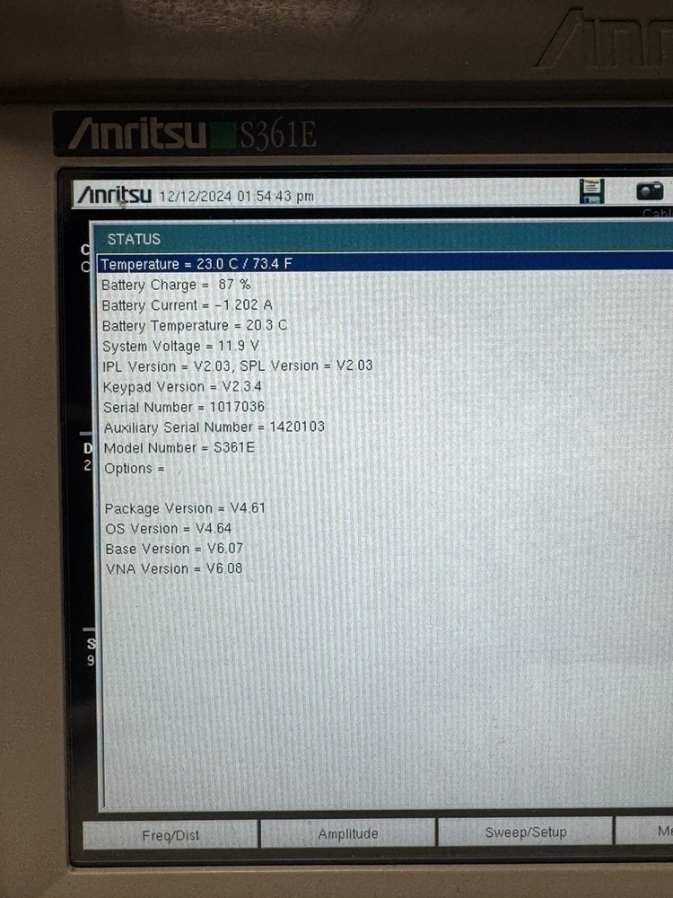 Anritsu SiteMaster S361E Cable & Antenna Analyzer (No Options) Version V2.03