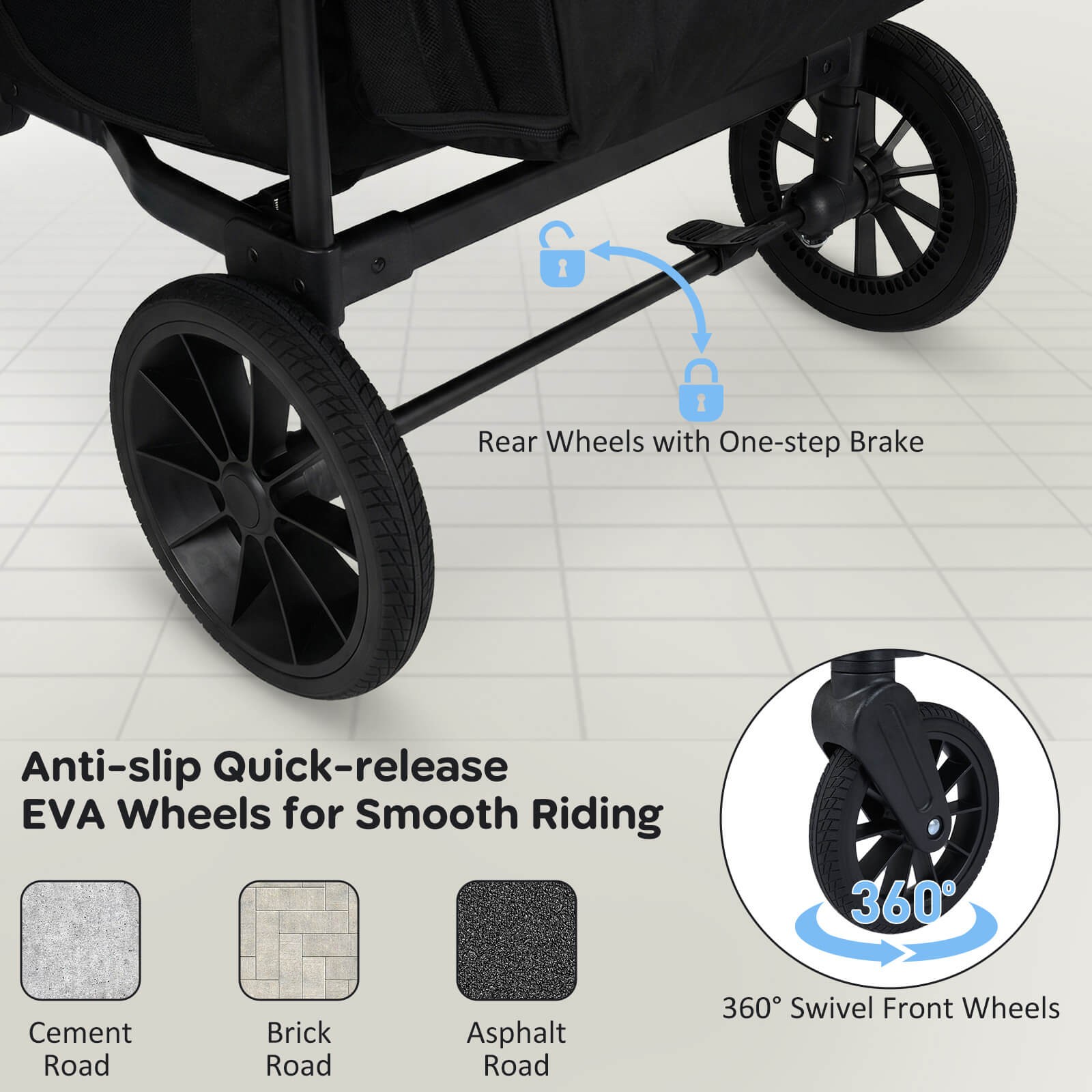 Wagon Stroller, Foldable 4-Seater Push-Pull Toddler Stroller w/Removable Canopy