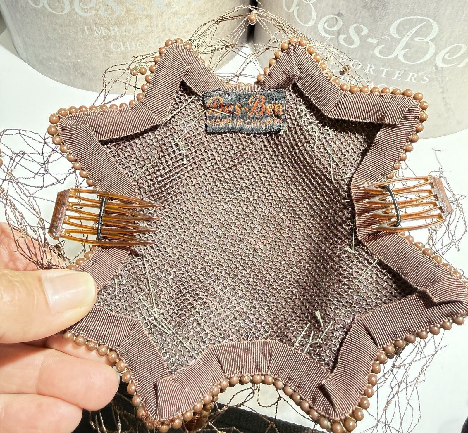 BES-BEN 1940s LOT Hat Original Box White Beaded Bows Job Lot for repair Vintage