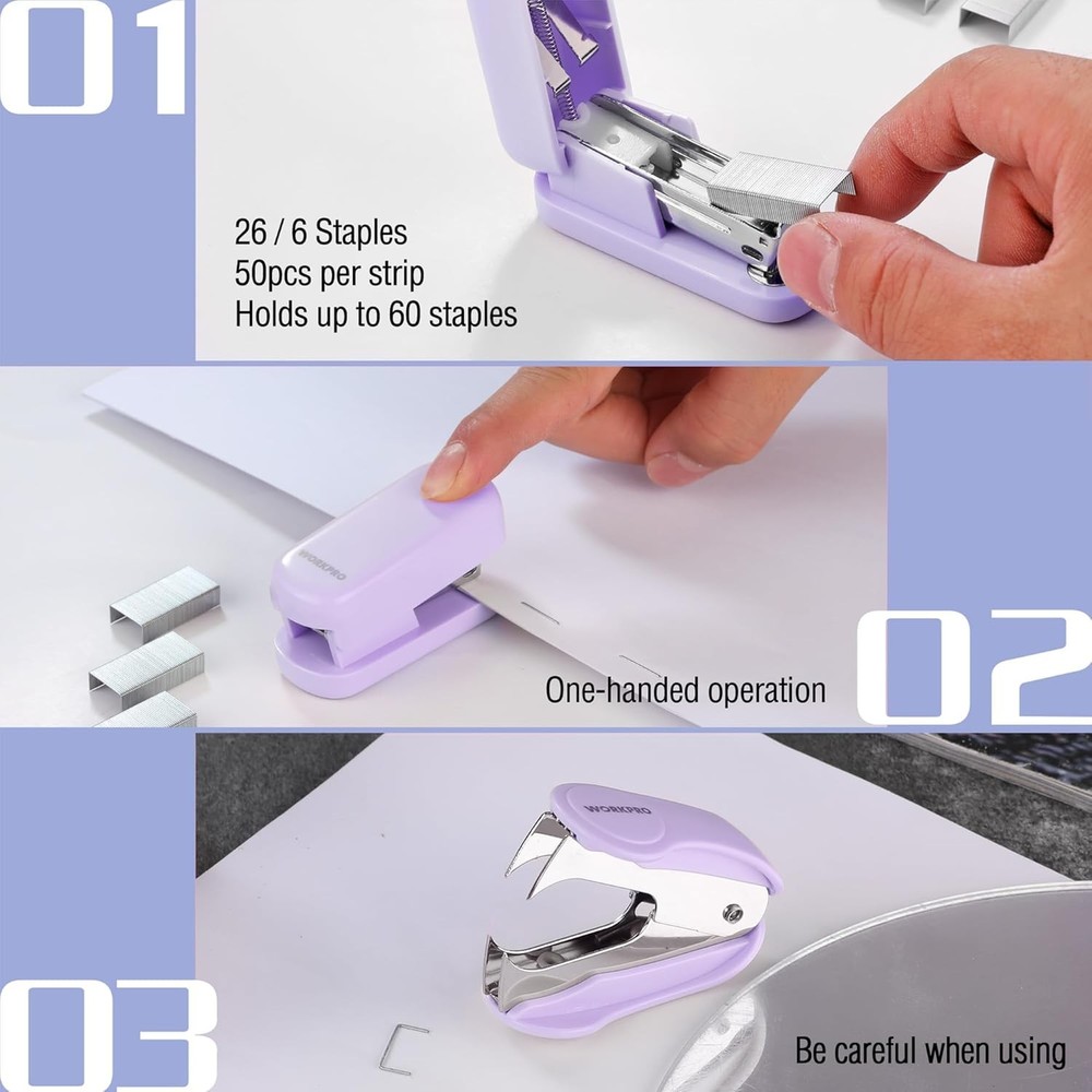 WORKPRO 3PC Stapler Set Mini Stapler Staple Remover 2000 Staple 12Sheet Capacity