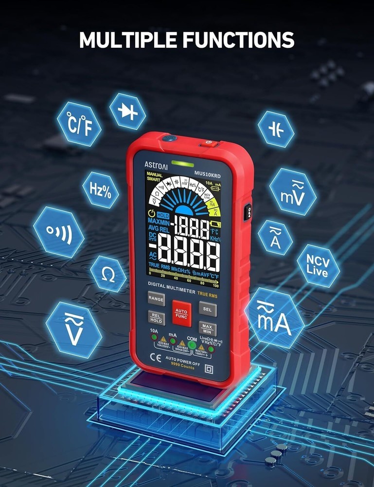 Multimeter Tester 10000 Counts TRMS Auto-Ranging LCD Screen Digital Volt Meter