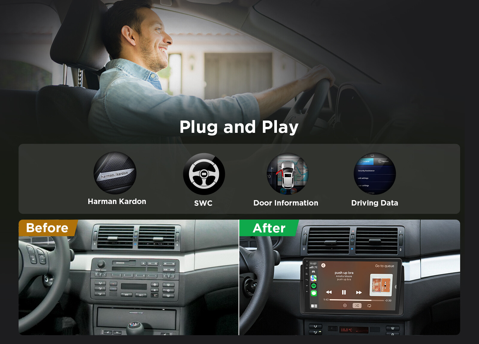 Eonon 9" Android 13 Car GPS Radio Stereo CANBus for BMW 3 Series E46 325 330 323