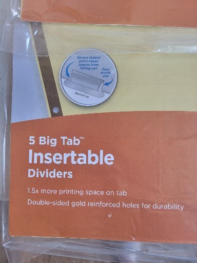6 Avery Dennison 11110 Big Tab Insertable Storage Divider 5 Tabs C12135c