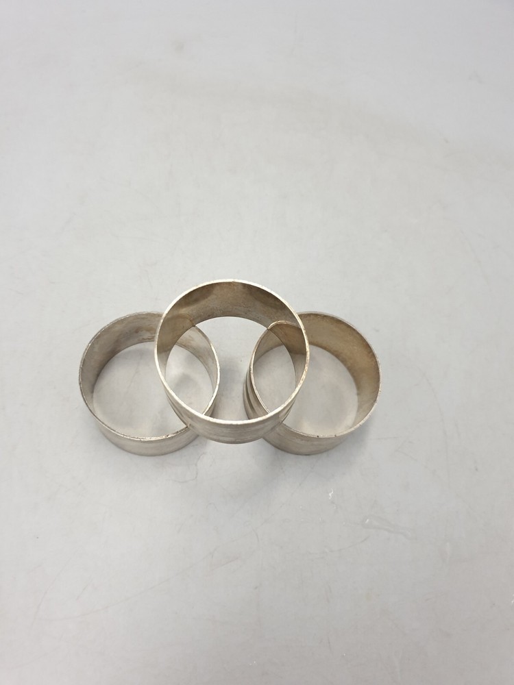 Vintage Continental Solid Silver Hallmarked Round Napkin Rings Ringed Detail 3PC
