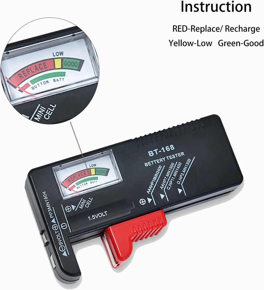 Lightweight Battery Tester - Universal Compatibility for All Sizes - 2 Pack