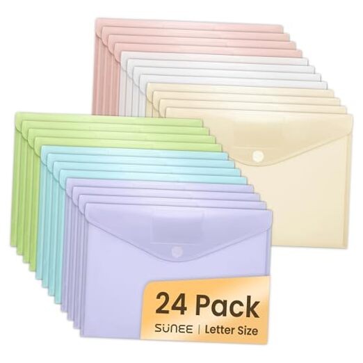 Pack Plastic Envelopes, Folders for Document for A4 Letter Size, Poly File 24