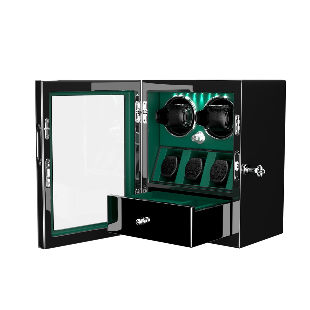 DUKWIN Automatic 2 Watch Winder With 3 Watch Display Storage Box With LED Light