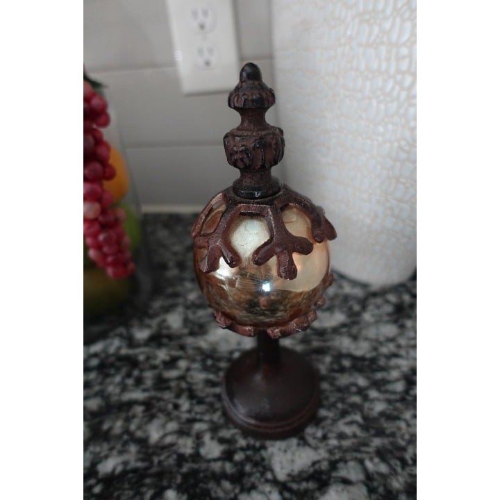 Rustic Wrought Iron Metal Orb Finial Decorative Accent Tabletop Globe