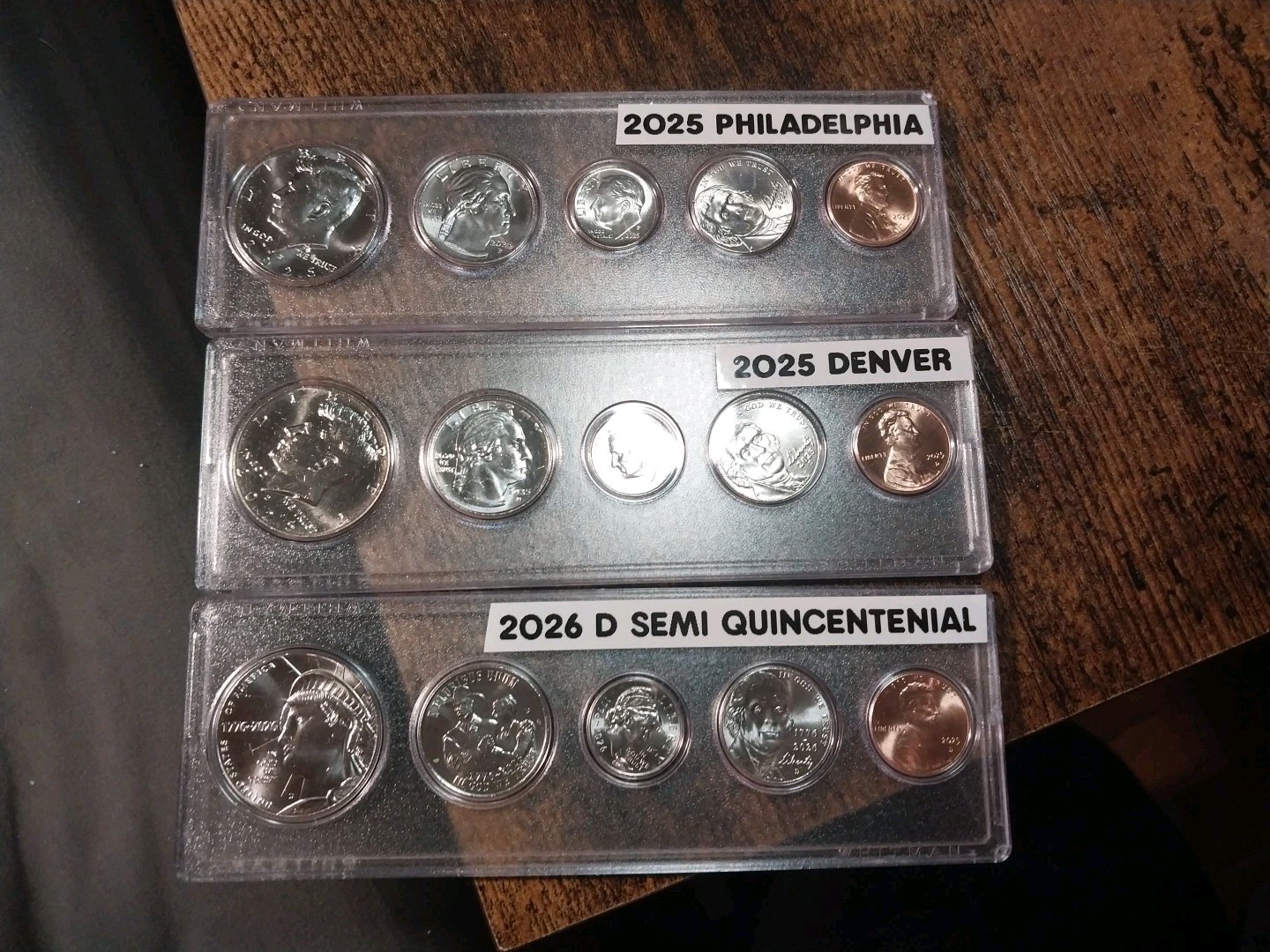 2026D AND 2025 P AND D SEMI QUINCENTENIAL COMBINED HALF/CENT 15 COINS IN HOLDERS