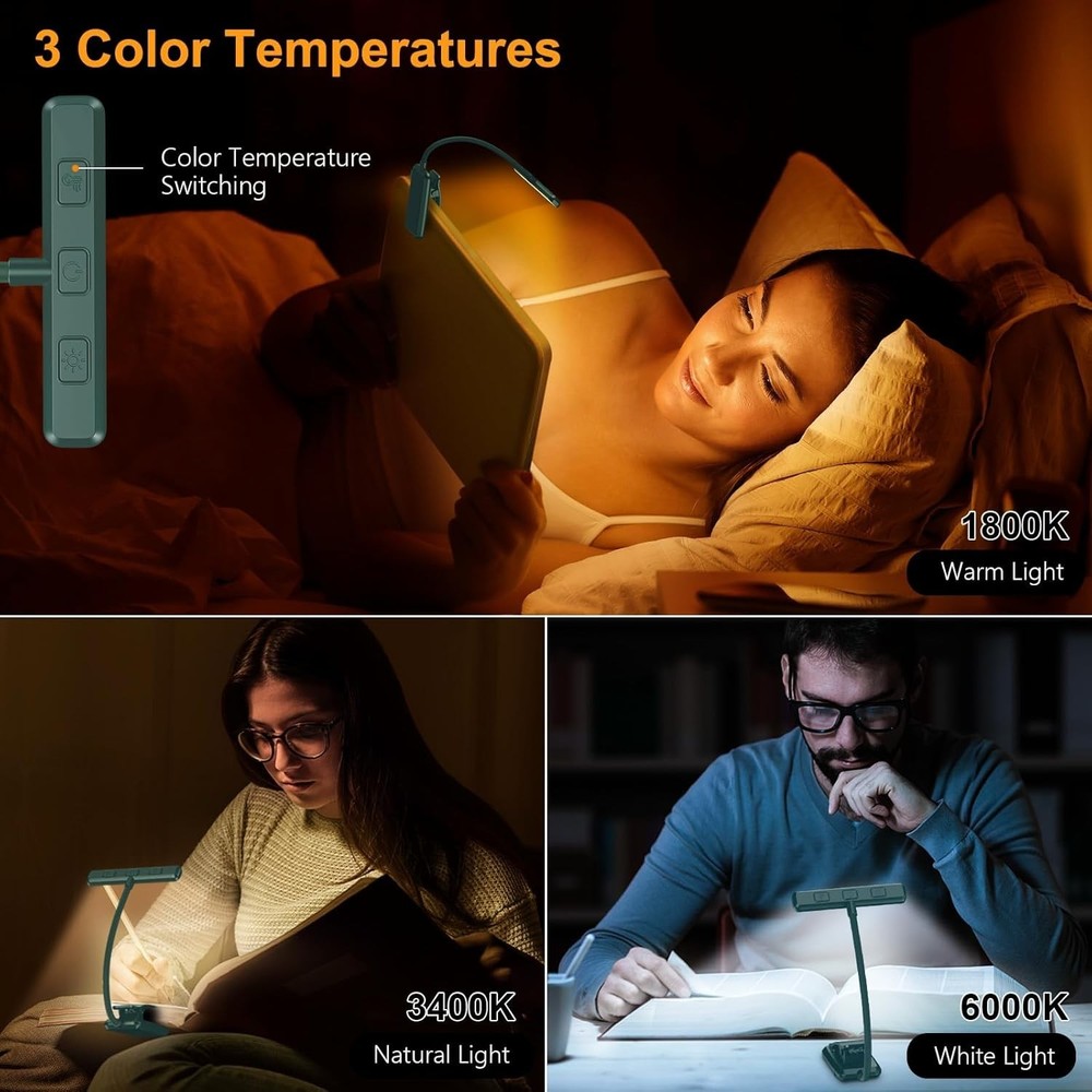 19 LED Rechargeable Book Light for Reading in Bed with Memory Function- Eye Cari