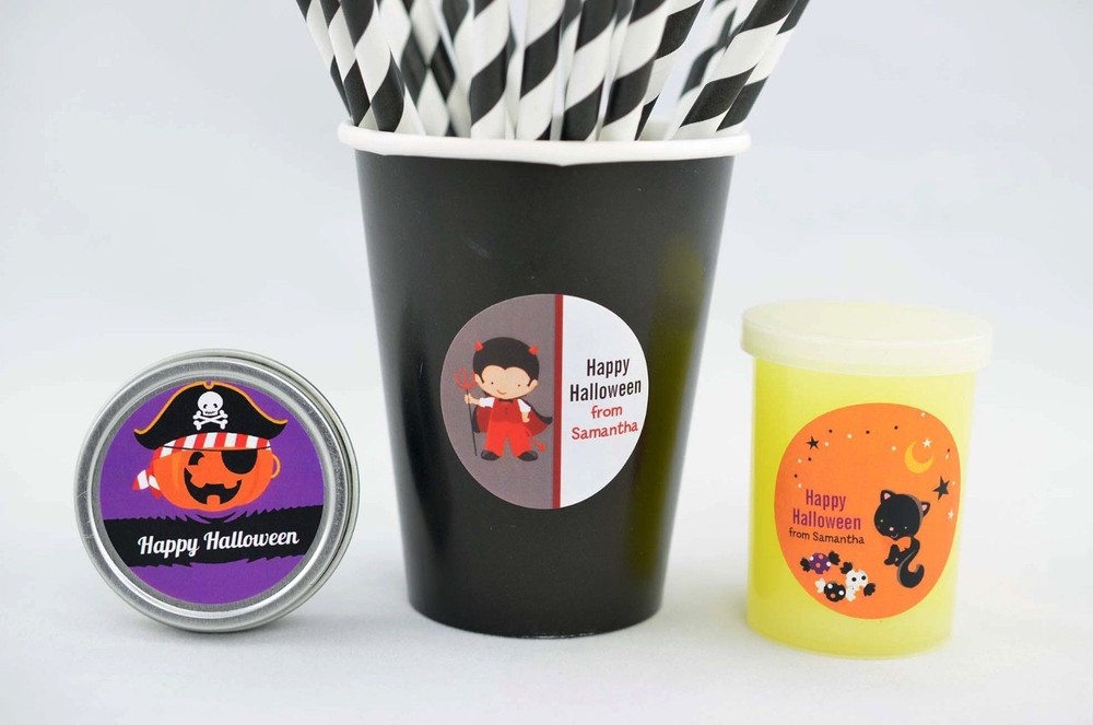 Skeleton - Halloween Personalized Round Stickers - 8 sizes available