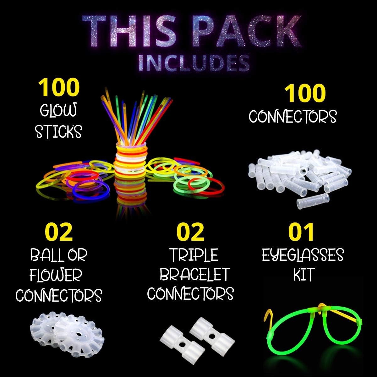 Vibrant 100 Pack Glow Sticks with Necklaces & Eyeglasses for Any Celebration