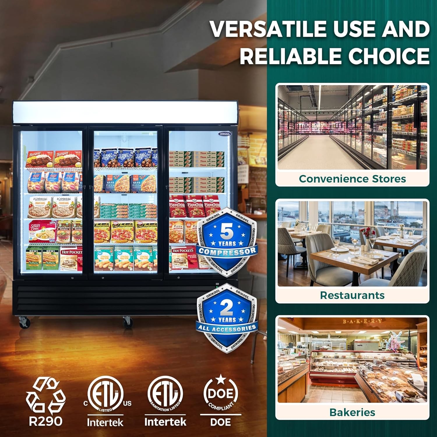 70 Cu.ft Commercial Glass Door Freezer Reach in Display Merchandiser Restaurant