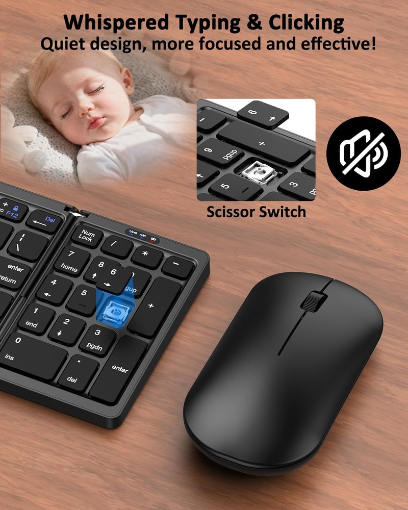 Foldable Keyboard and Mouse, Folding Wireless Keyboard Mouse Combo with Porta...