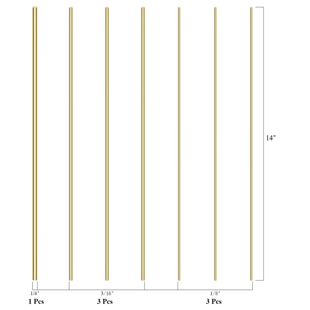 "Brass Solid Round Rod Lathe Bar Assorted DIY Craft 7 Pieces 1/8-1/4"""