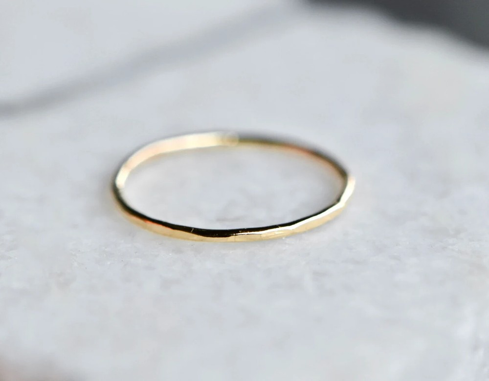 14k Gold Thin Ring Hammered. Stackable, Minimalist. SZ: 5, 6, 7, and 8