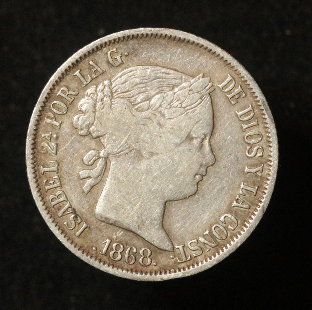 Philippines 1868 20 Centavos - Silver - Isabel II - Nice Condition!