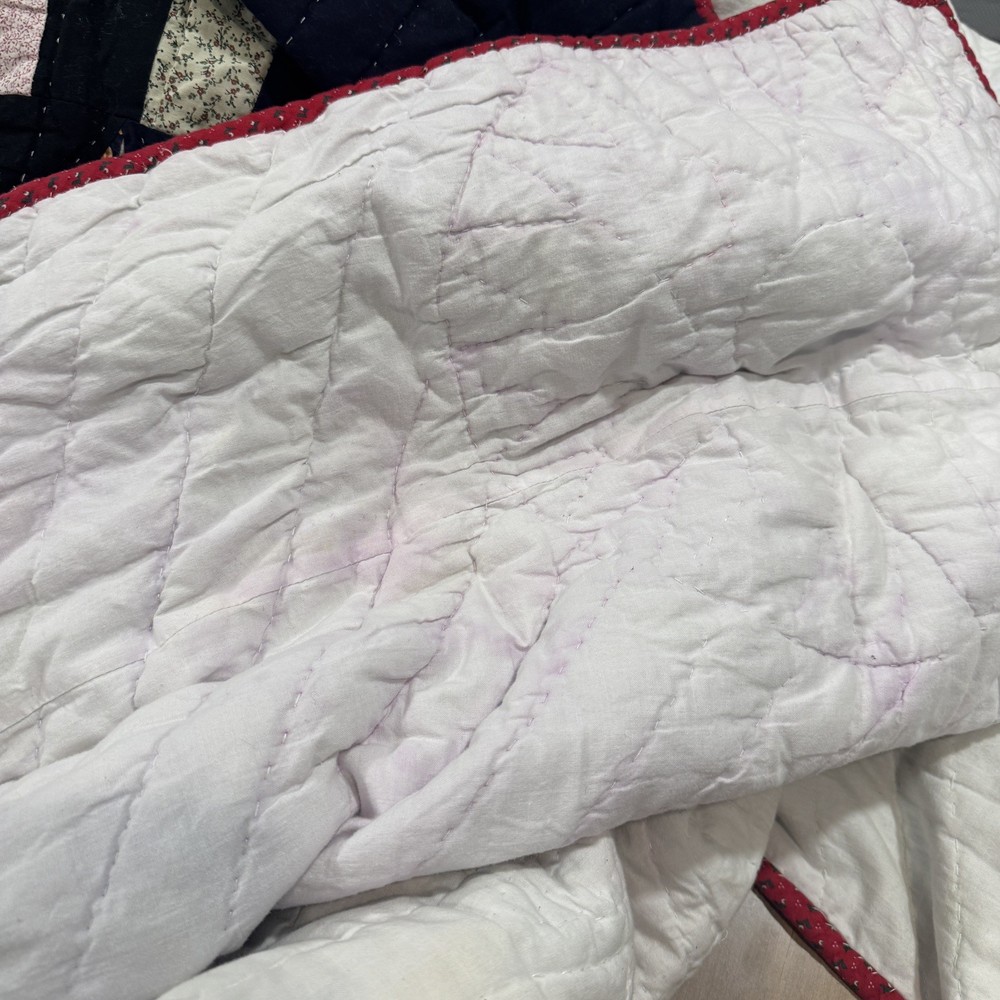 Cotton Mariners Compass Patchwork Quilt Vtg -Inspired 81”x81” See Description