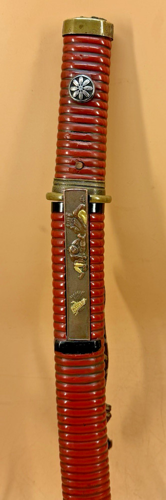 Japanese Edo Red Lacquer Tanto, Signed Blade & Complete Fitting Set