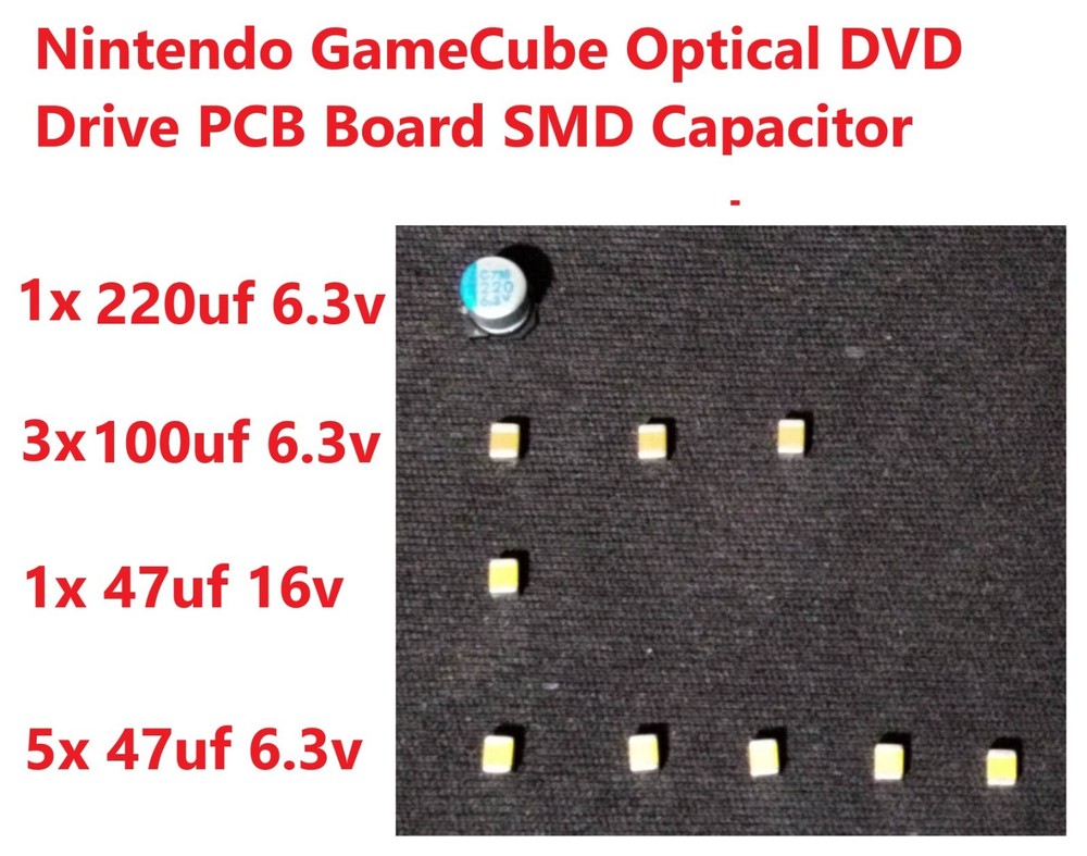Nintendo GameCube Optical DVD Drive PCB Board SMD Ceramic +Polymer Capacitor kit